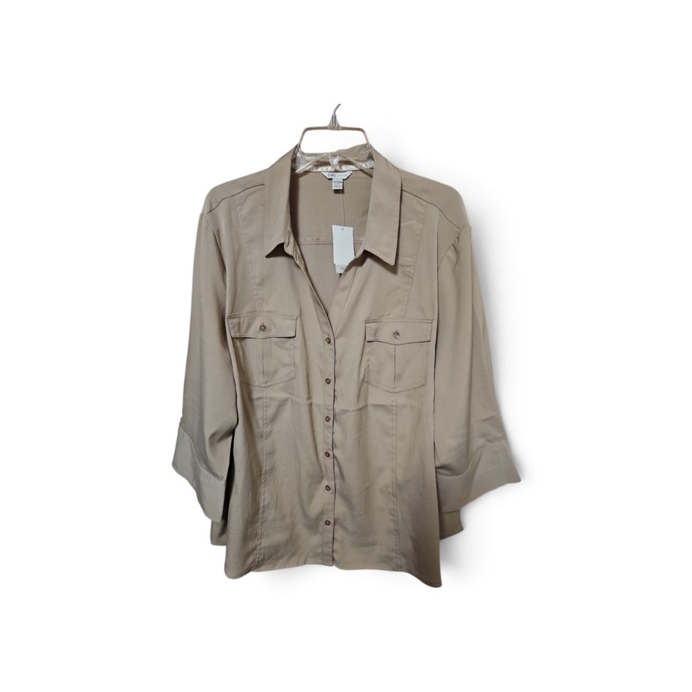 Cato Womens Khaki Tan Button Down Utility Shirt 3/4 Sleeve Size 18/20W NWT 0454